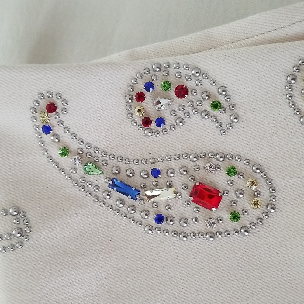 Golden Goose Texas Paisley Embroidery Ivory Straight Raw-Cut Crop Jeans … - Picture 3 of 14